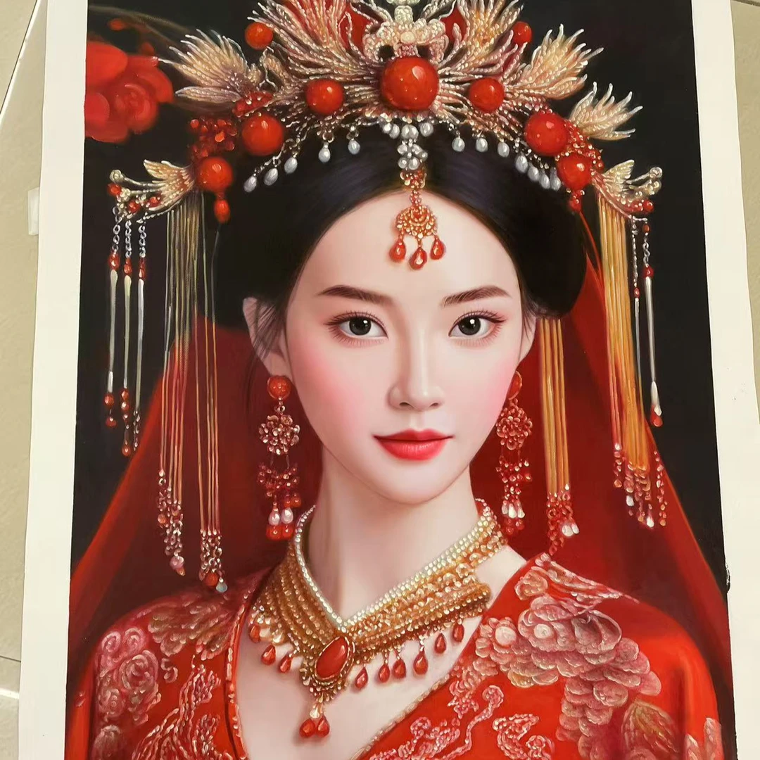 林彦新*** 中国新娘-大皇冠- 约60*90厘米-手绘油画-麻布