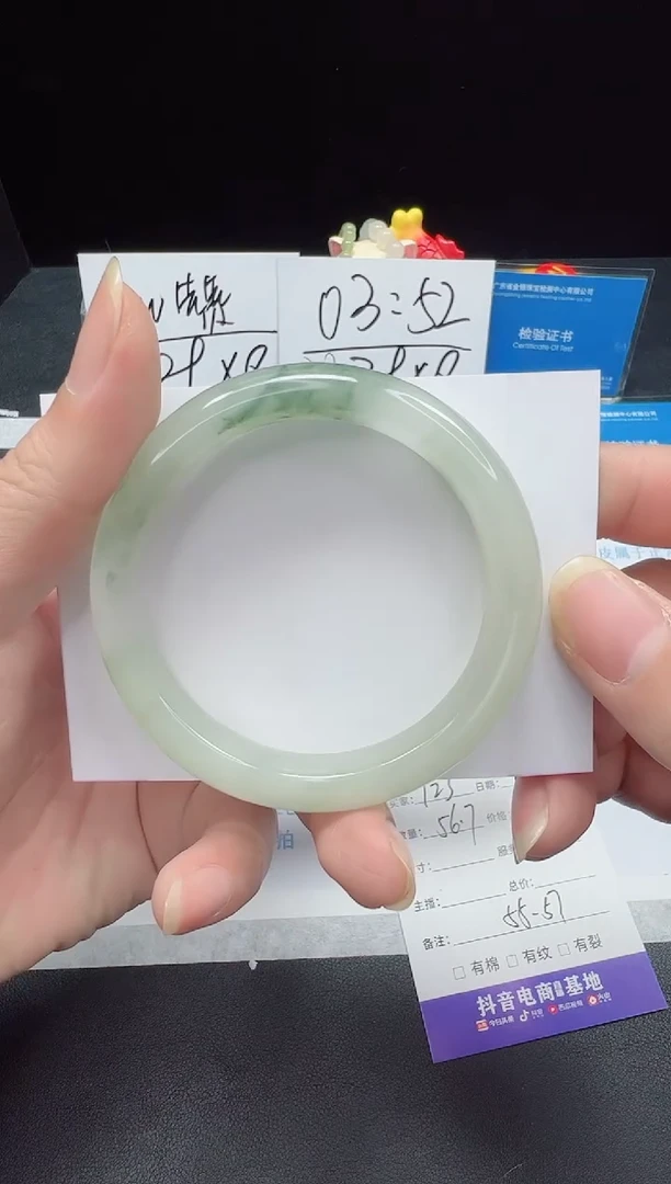 【闪购商品】石英质玉手镯未镶嵌编号：123--56.7圈 天山翠