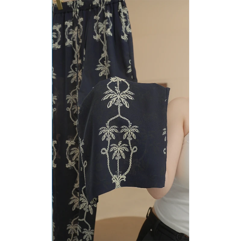 新中式复古印花长裤2025夏季新款轻薄舒适宽松大码休闲裤