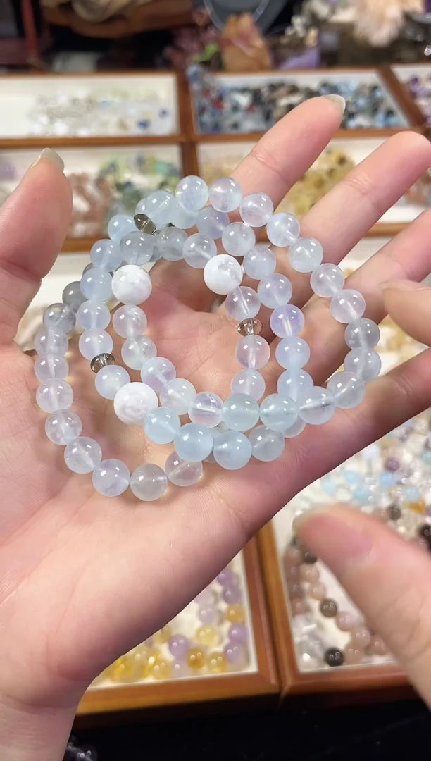 未镶嵌手串水晶天然海蓝宝雪花幽灵手串