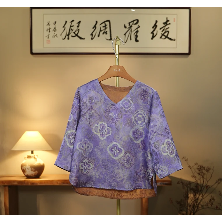 【玄绡映雪-香云纱衬衫】中式国风香云纱衬衫0566