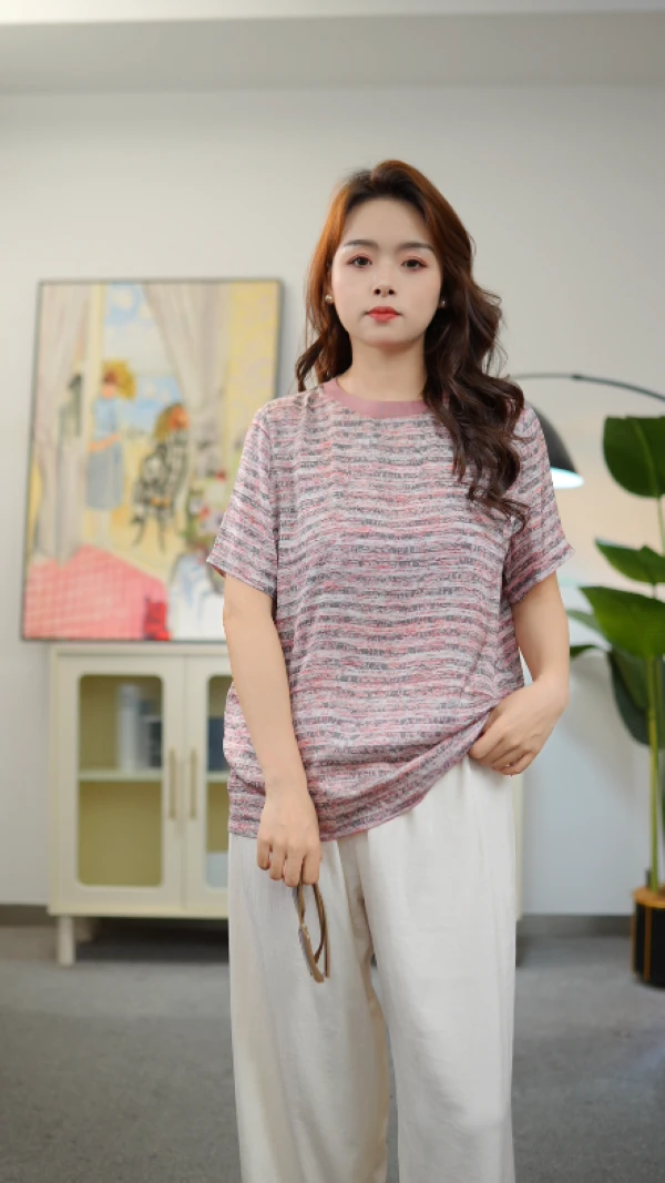 大码女装200斤胖mm夏装条纹圆领洋气休闲遮肚子显瘦T恤