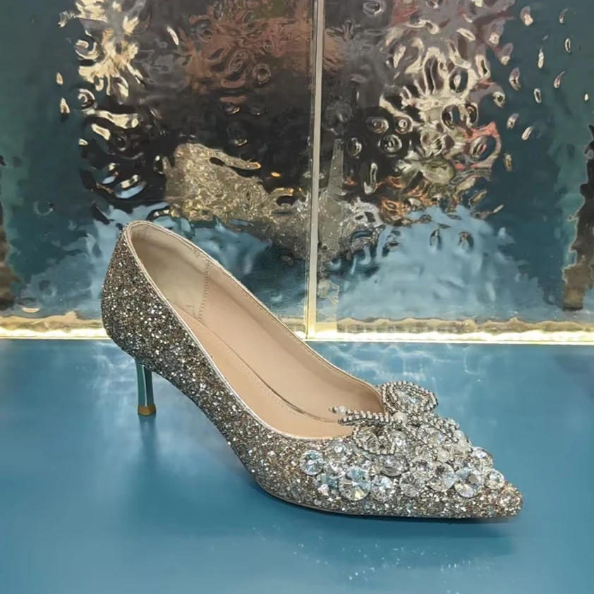 阿芙莎/ALFERSHA水晶定制7662气质尖头水晶细高跟单鞋B