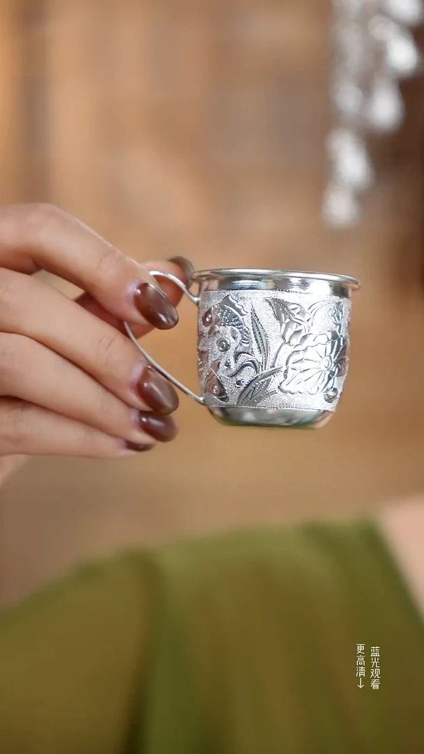 珐琅足银999锦鲤手工银水杯