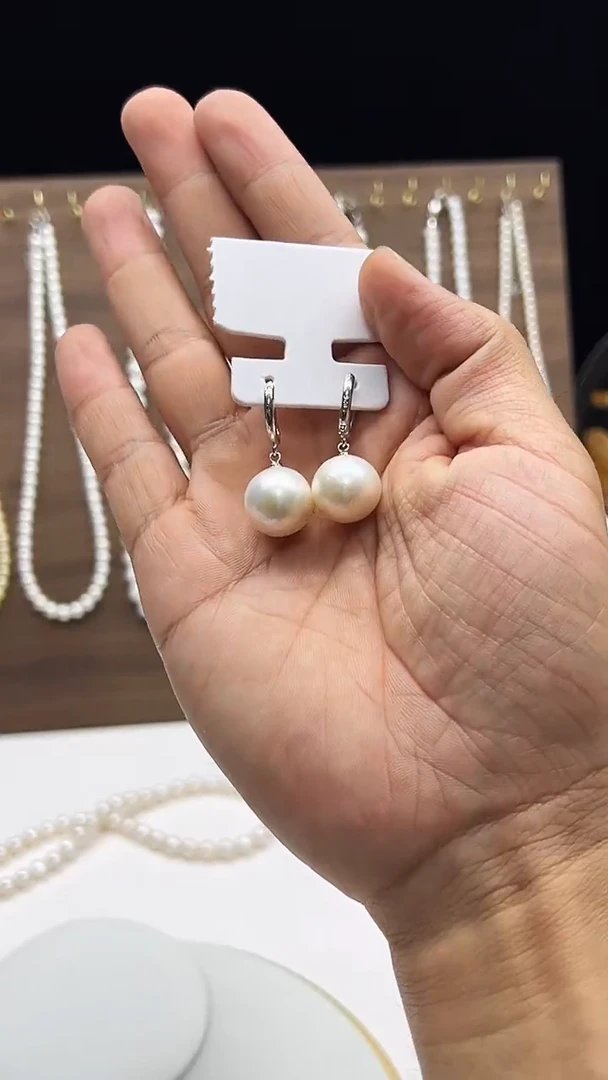 银S925镶嵌耳饰淡水珍珠天然