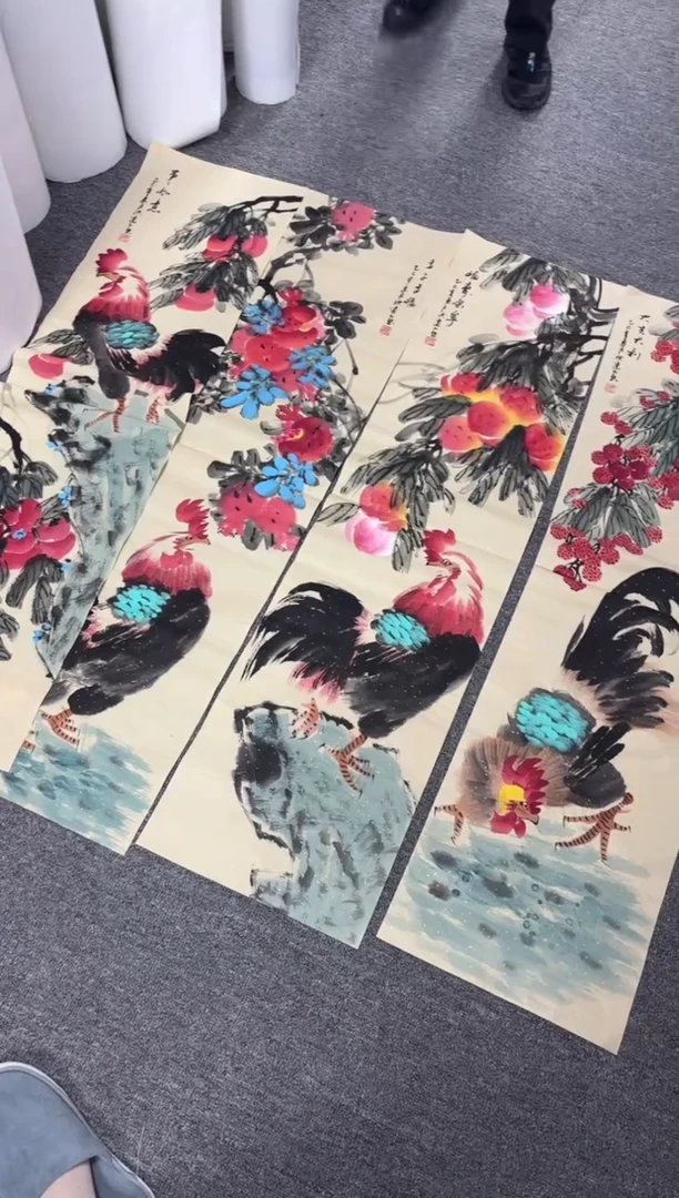 国画艺初美术馆精选链接--公鸡四条屏