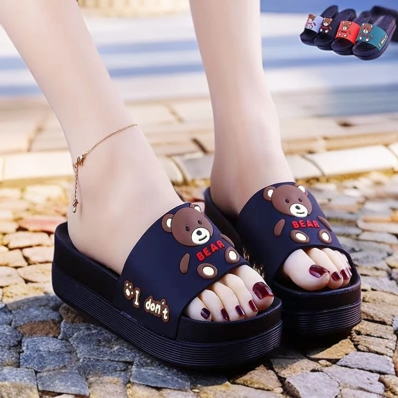 爆款卡通小熊网红可爱增高防滑居家室内时尚百搭夏天拖鞋凉拖女款