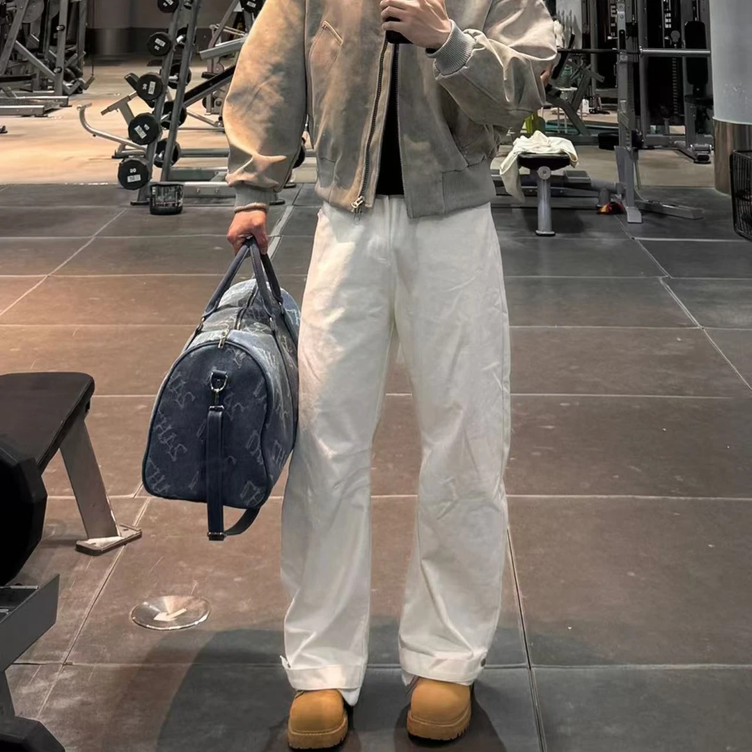 皮皮 2025新款美式加厚复古直筒休闲裤情侣款垂感阔腿宽松弯刀裤