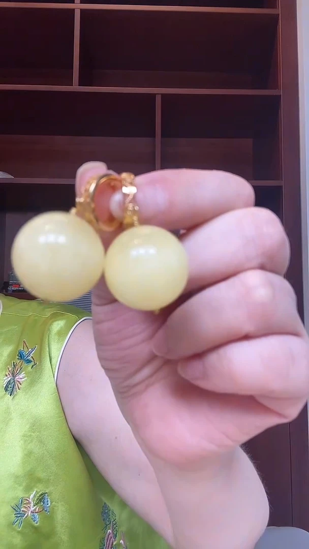 银S925镶嵌琥珀耳饰耳环