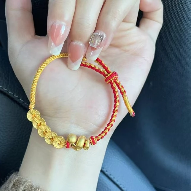 RTUP 铜合金手链 超闪龙鳞碎冰钱卷卷蛇生肖女款编织五帝币古法