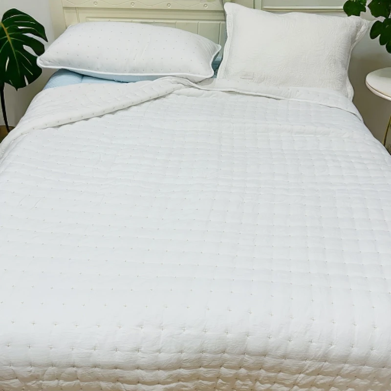 《云云家》白色米粒绣超柔绗缝三件套 微瑕有脏可洗尺寸229*260