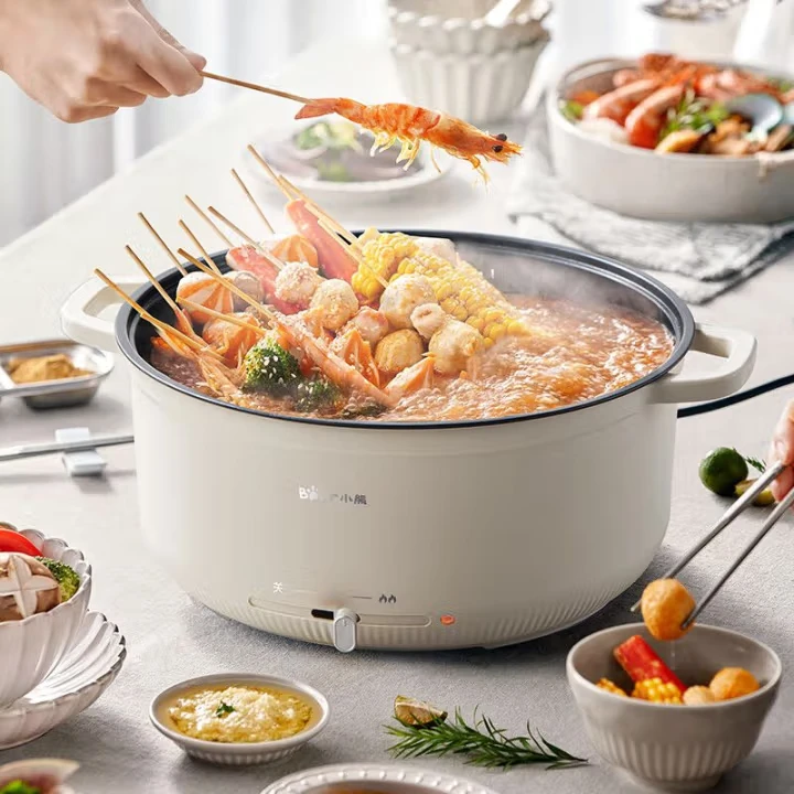 小熊电火锅家用大容量电热锅家用火锅蒸煮多功能可视电煮锅