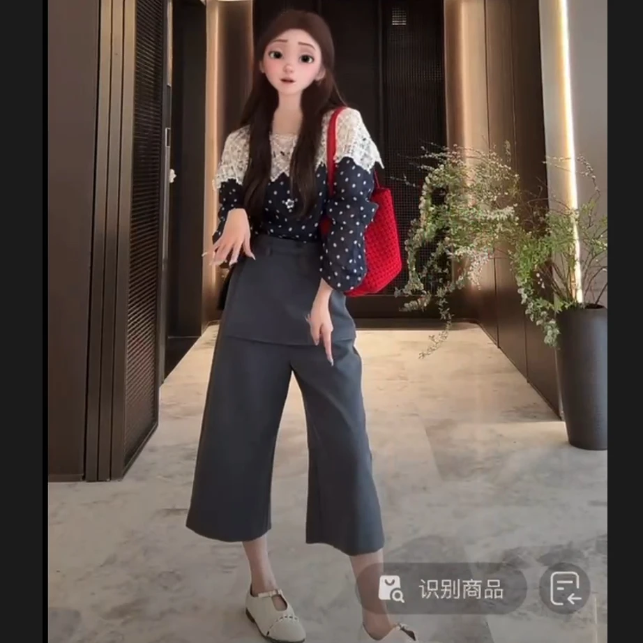 BOXU“落可可”2025夏款高级感阔腿天.丝西装裤 裤子