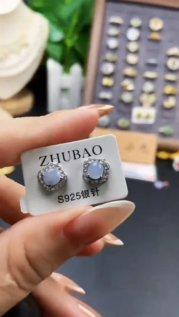 银S925镶嵌翡翠耳饰12