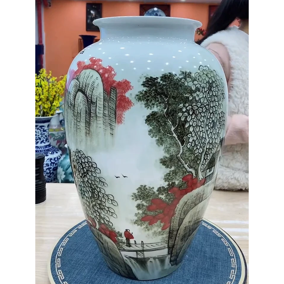 鸿轩景德镇陶瓷花瓶家居客厅电视柜摆件少秋山里人家大瓶