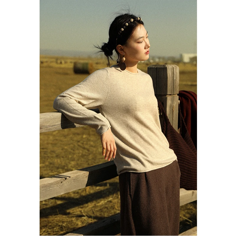 【补贴系列-卷边】云栖橪 纯羊绒百搭针织打底衫女秋冬季毛衣简约