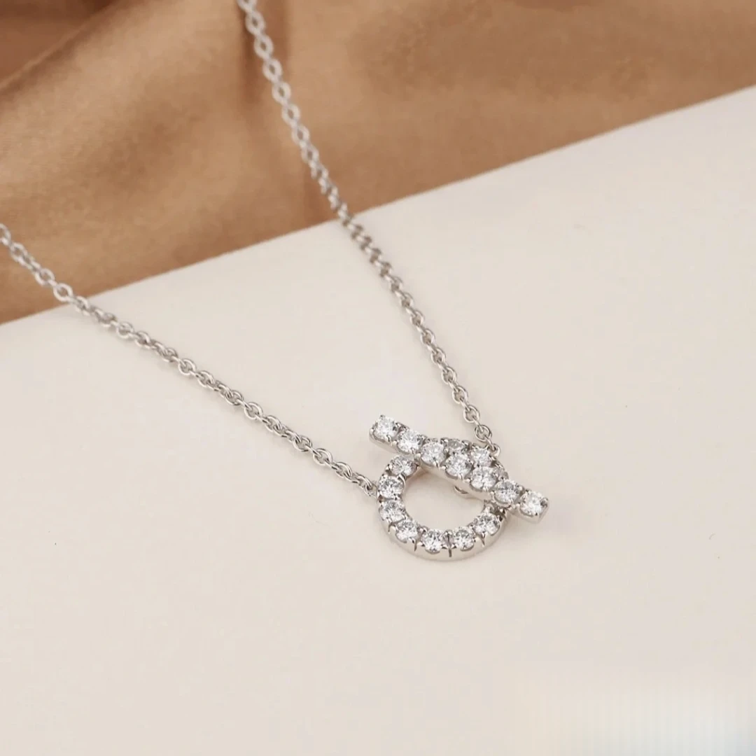 99新 Hermes/爱马仕 小花6欢 Finesse 小Q 项链 满钻 18k白金钻石