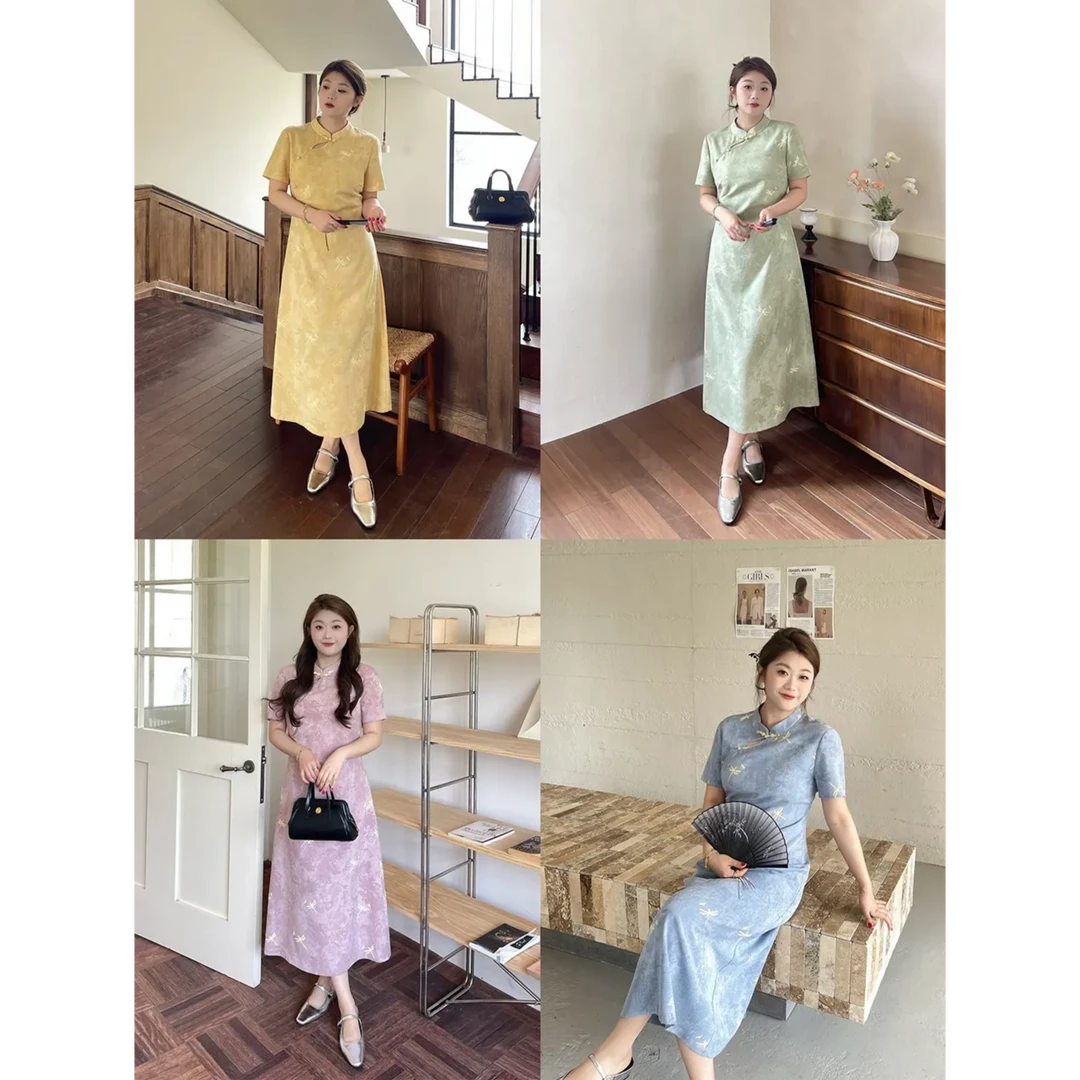 李潇洒【棠梨未雨】微胖大码女夏新中式印花旗袍连衣裙XS506A67