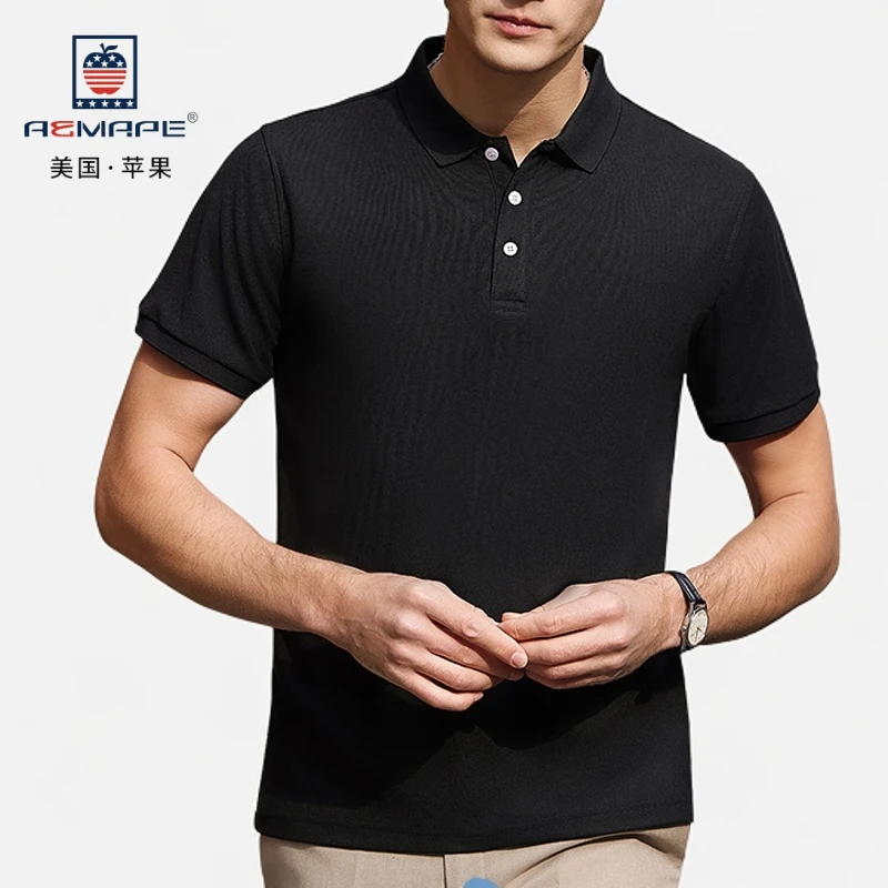 AEMAPE高端120支双面珠地网polo衫短袖免烫长绒棉t恤黑色男女同款