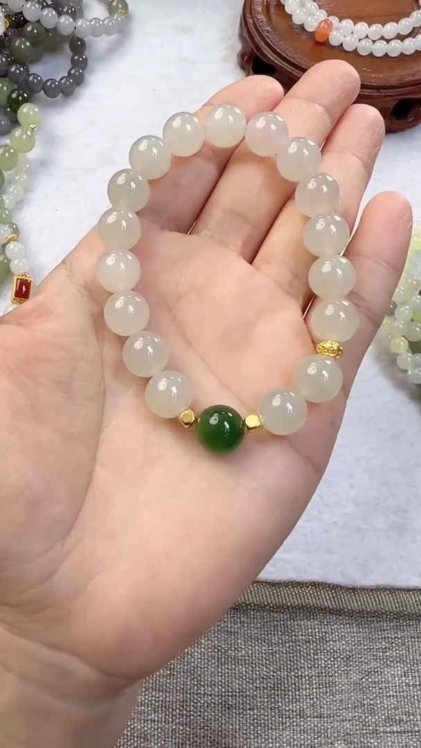 【闪购商品】和田玉手串足金镶嵌9.5m藕粉手串