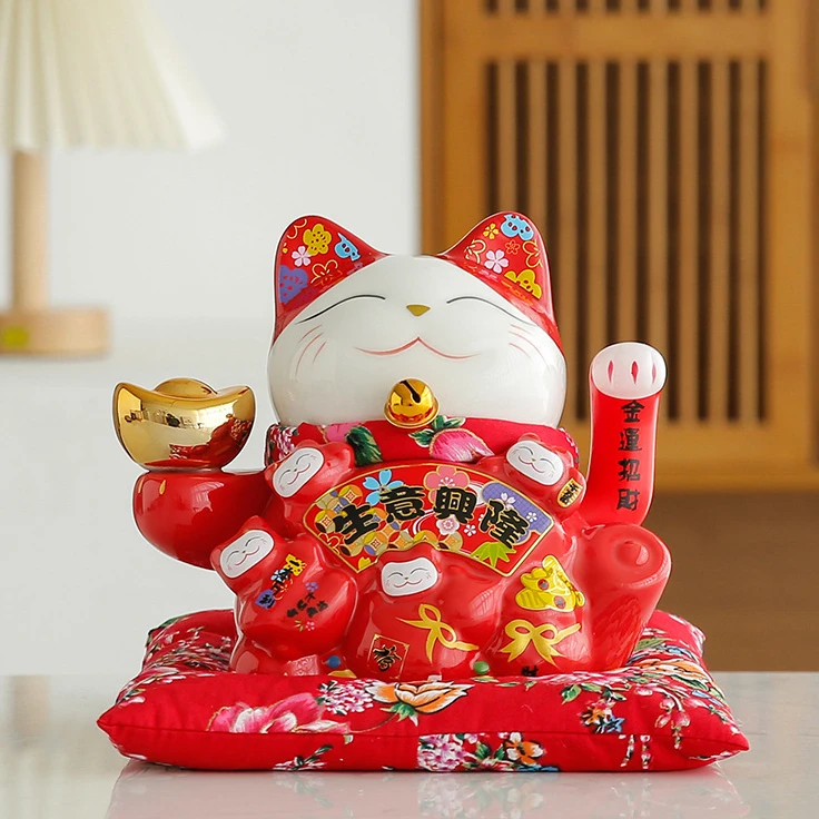 小号摇手招财猫摆件家居客厅店铺开业送礼前台收银台精美陶瓷摆件