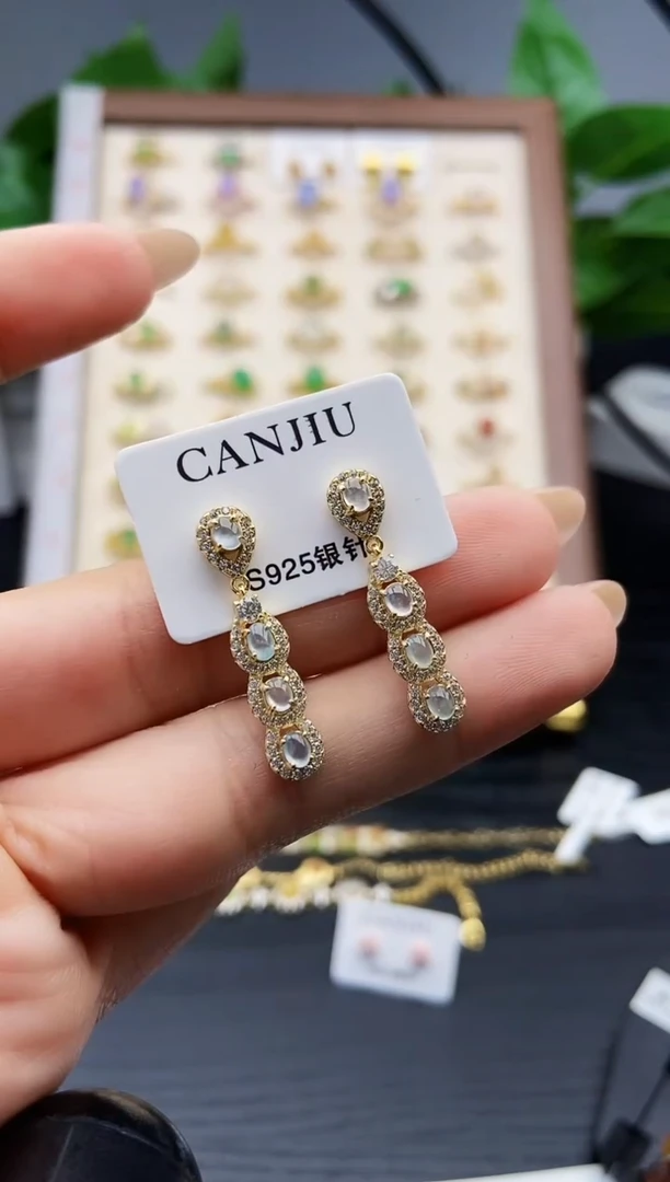 银S925镶嵌翡翠耳饰12