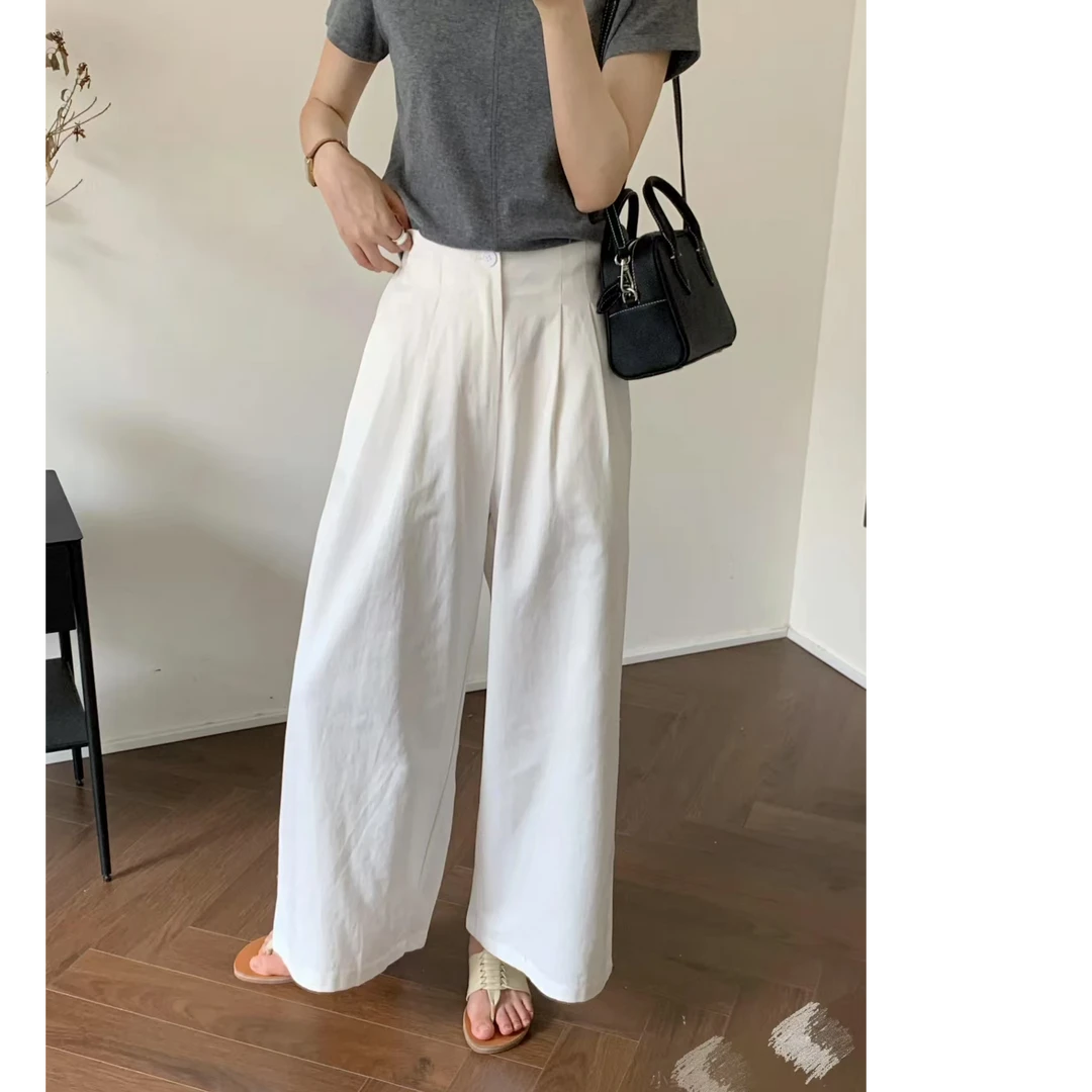 【纯棉 -做过洗水-后期不缩水】气质阔腿裤女2025秋纯棉高腰直筒裤