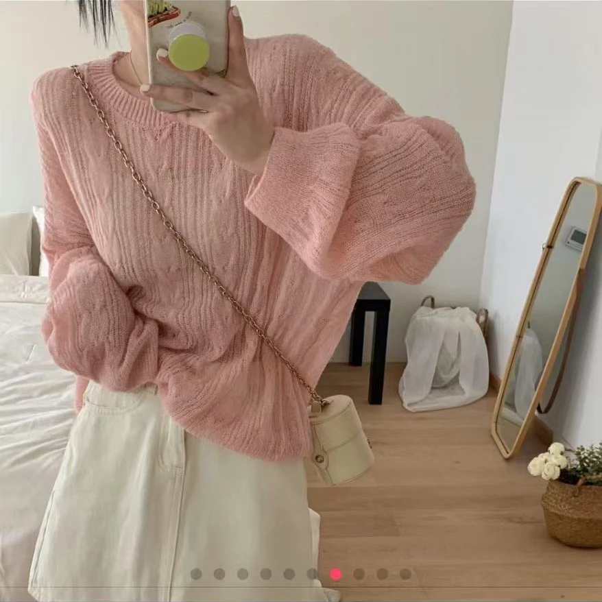 韩系甜美温柔风薄款针织衫女2025春夏新款洋气圆领慵懒风减龄上衣