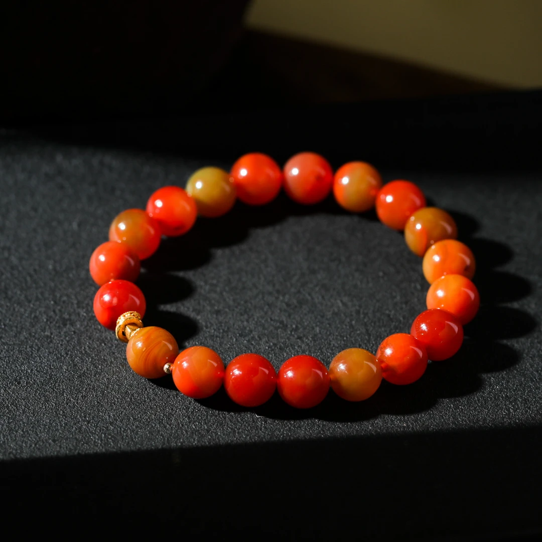 【意婵】《岁月》天然高品皮浆南红单圈手链18k金-909868