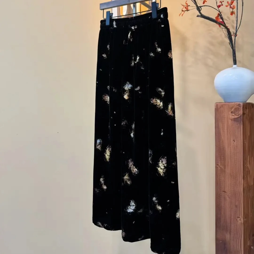 【中先森星星】100%桑蚕丝真丝丝绒重工轻奢'福蝶'松紧腰半裙686