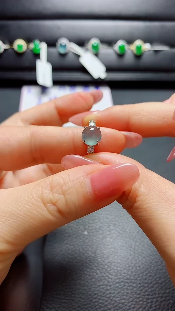 银S925镶嵌戒指翡翠  天然翡翠A货s925银镶