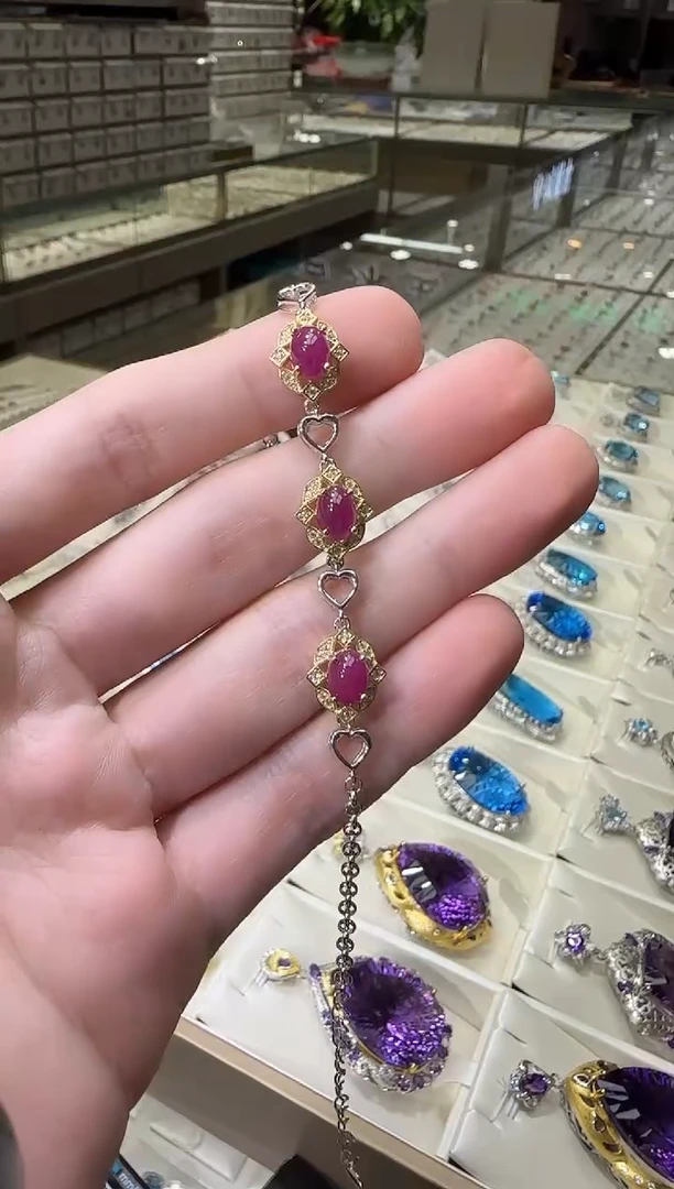 银S925镶嵌手链红宝石7mm高级款天然