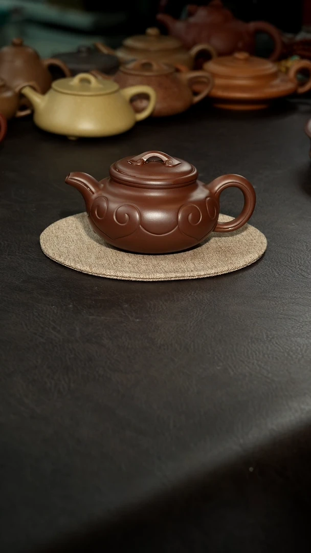 茶壶紫砂08，仿古如意，老紫泥，汪达明，全手工，310cc