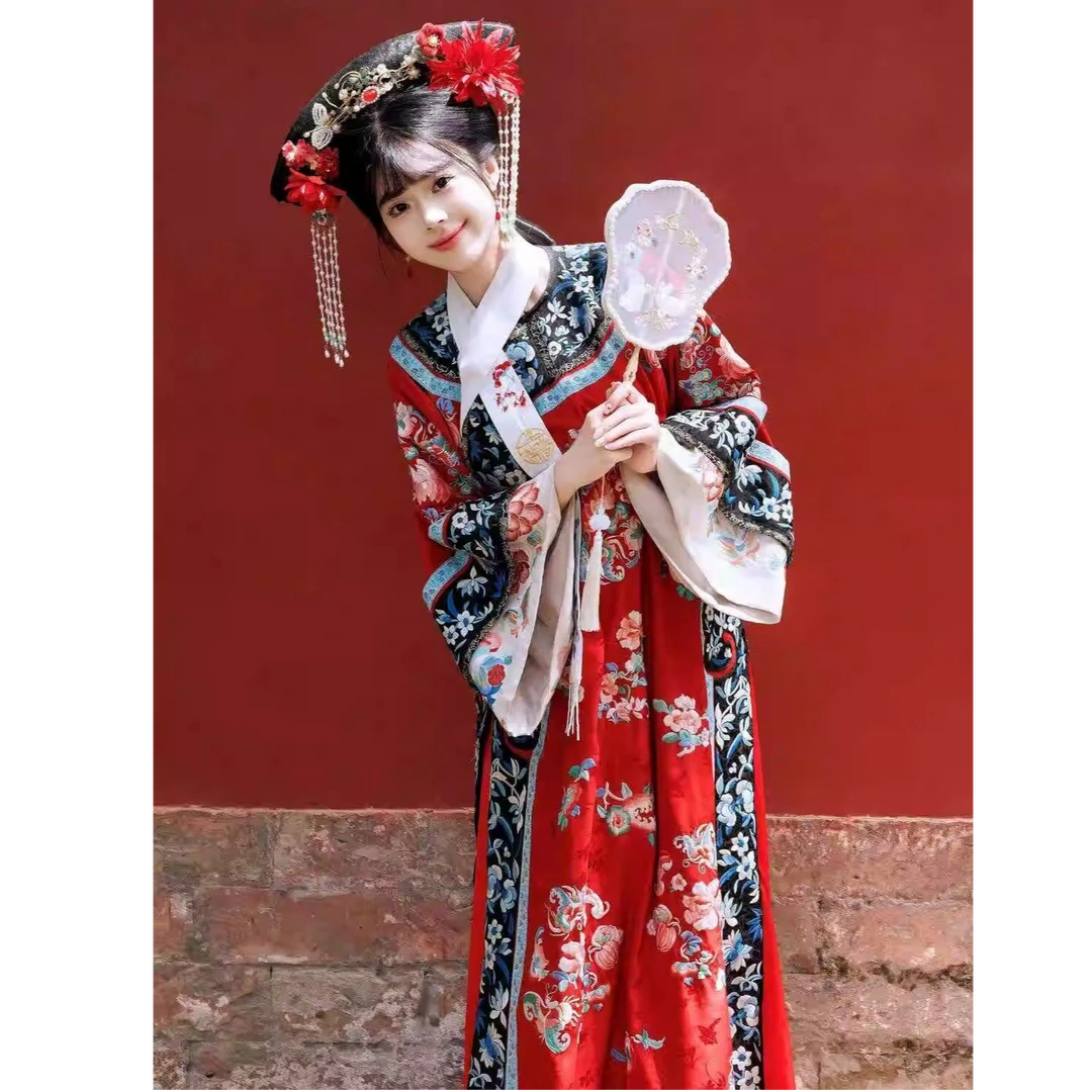 南雅集 年轻贵妃清代女装清朝氅衣旗装旗女印花中国风宫廷风汉服