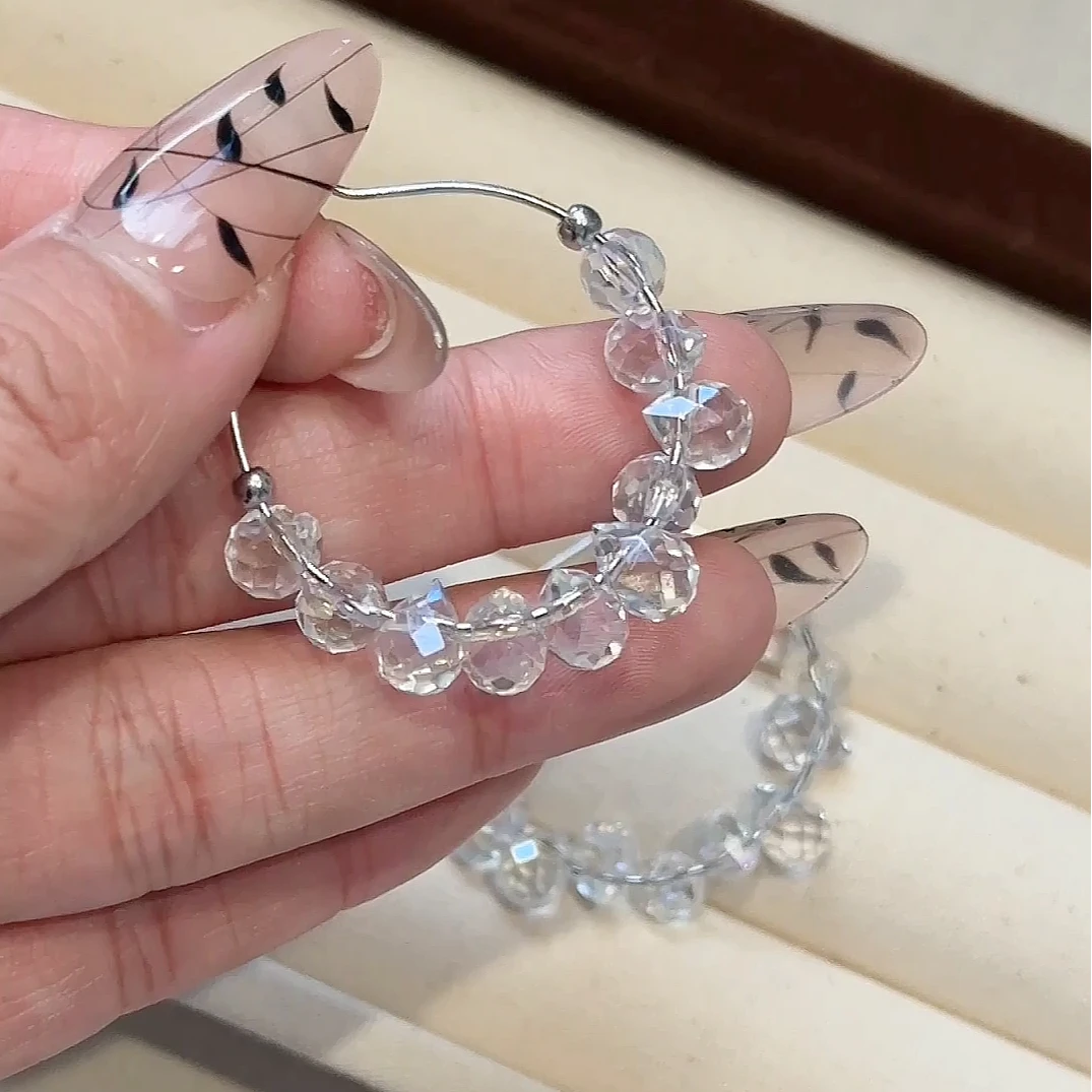 铜合金亚克力耳饰 透明闪闪水晶串珠耳环耳圈简约小众高级感耳饰