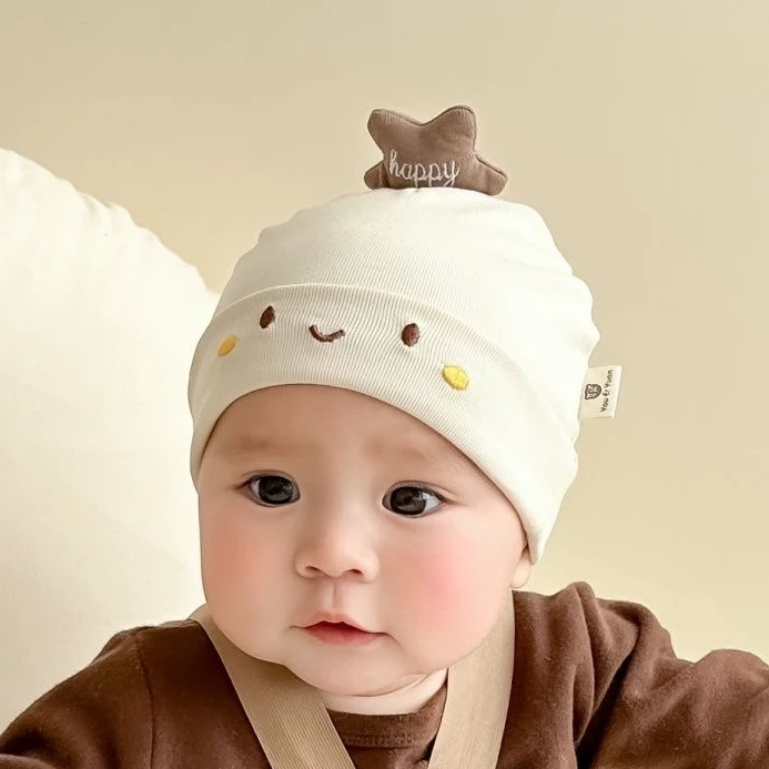 纯棉婴儿帽子春秋季卡通星星胎帽男女宝宝护囟门帽网红婴儿帽