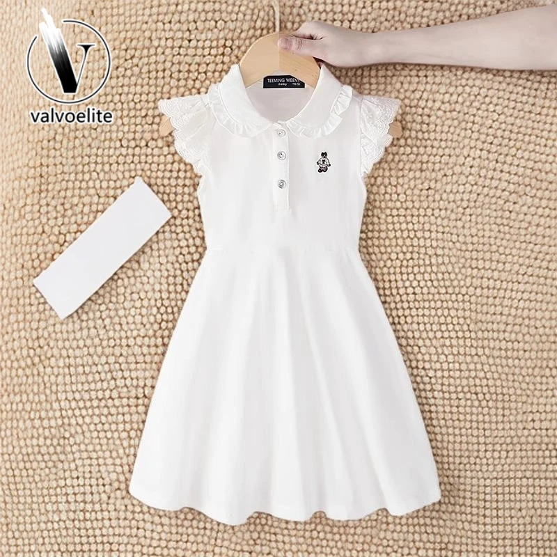 VALVOELITE女童连衣裙夏装新款洋气公主裙白色飞袖薄款2025裙子潮
