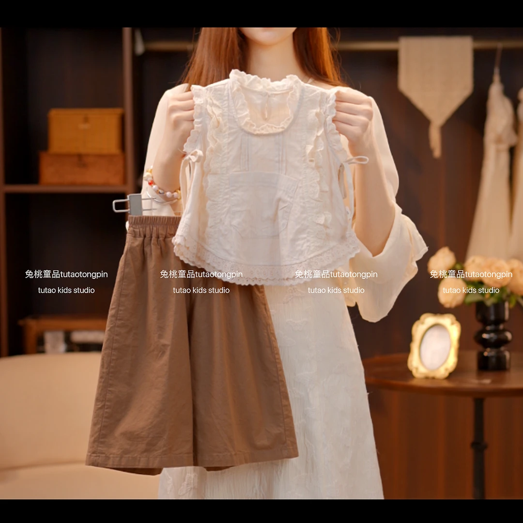 2025夏季新款口袋花边飞飞袖森系轻奢休闲田园百搭甜美套装