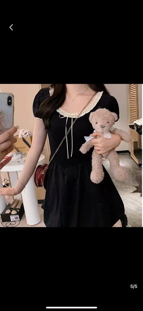 夏季基本款法式少女风连衣裙短款设计感蕾丝高腰小黑裙