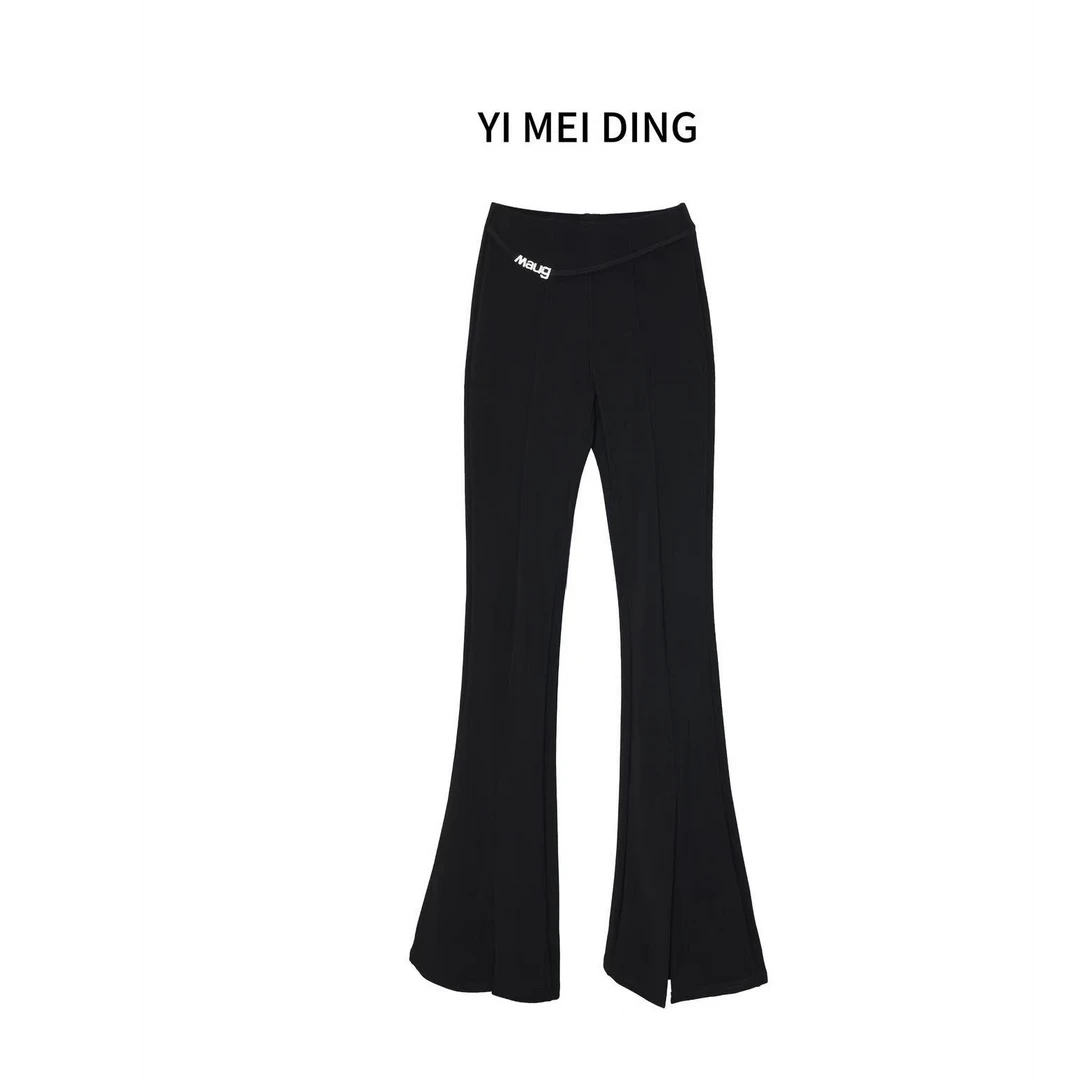 1KZ35依美丁时尚亮钻字母显瘦气质开衩微喇裤