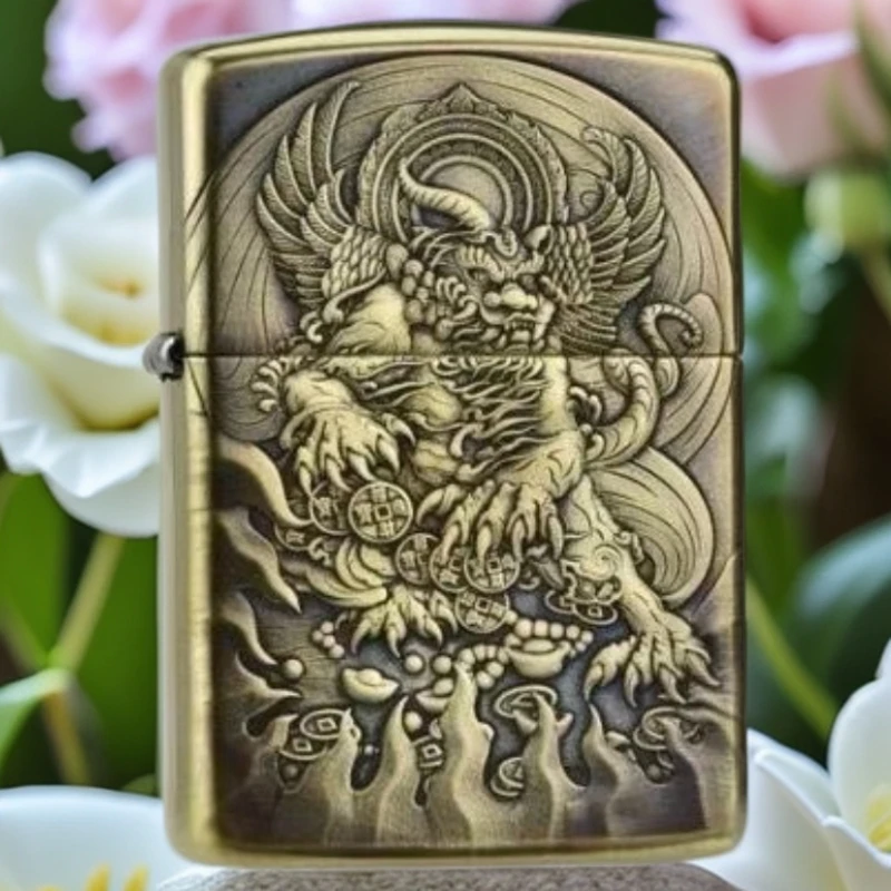 ZIPPO打火机黄铜盔甲3D立体浮雕貔貅护主送男友新年礼物DCJ1