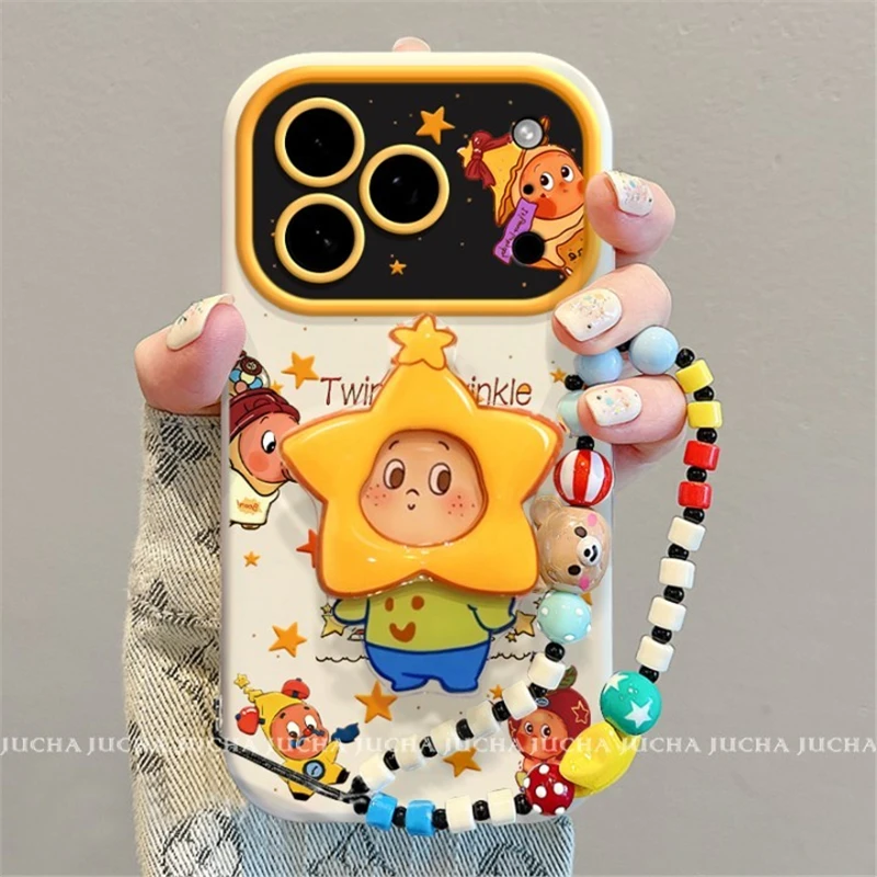 适用百变星星人苹果17promax手机壳全包带挂绳iphone15硅胶14不撞