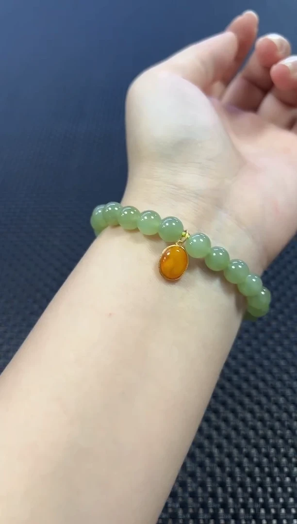 手串银S925镶嵌和田玉DIY约8mm（多样性发一件）0433