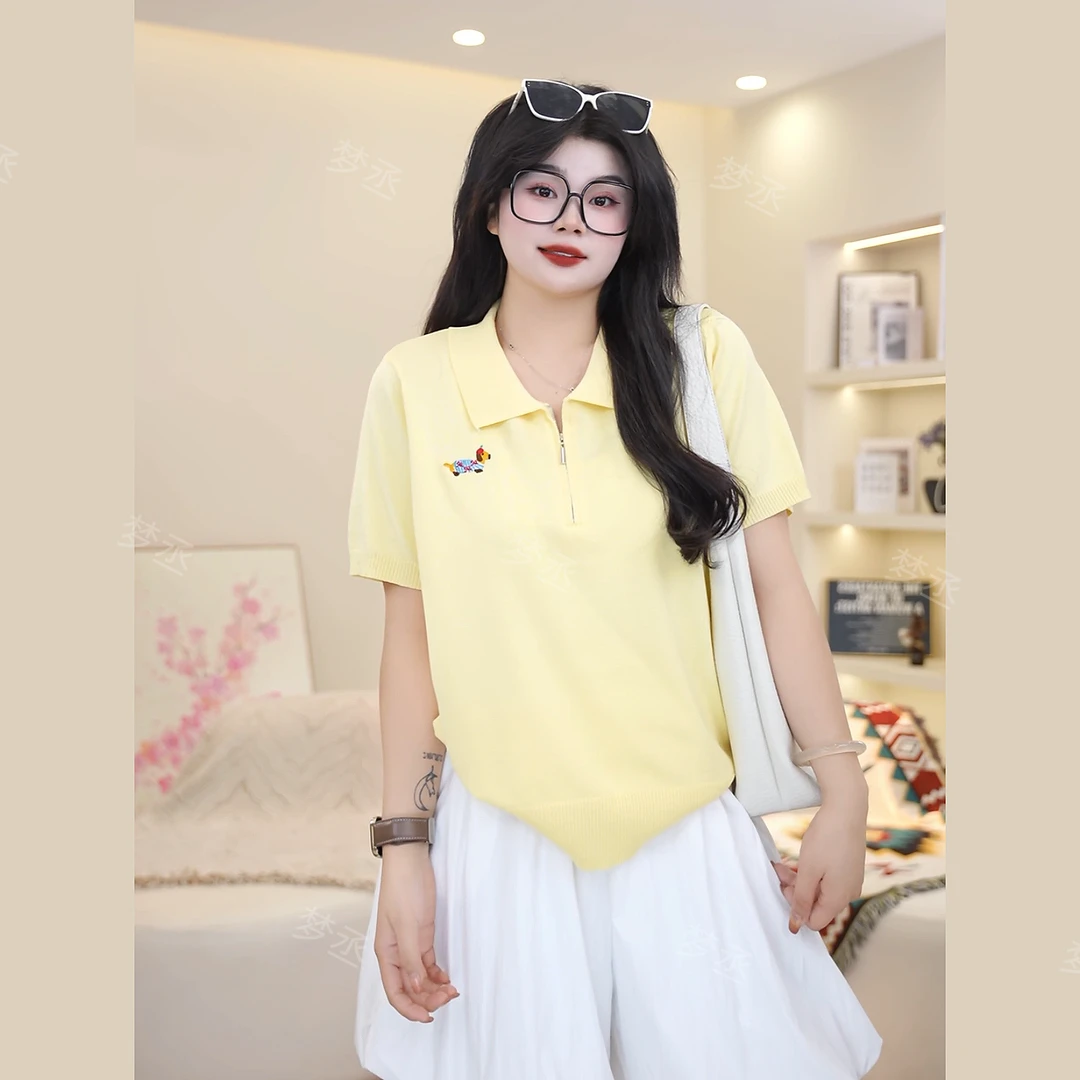 梦丞-胖mm大码女装夏季POLO领腊肠狗短袖女款爆款2025新款上衣女