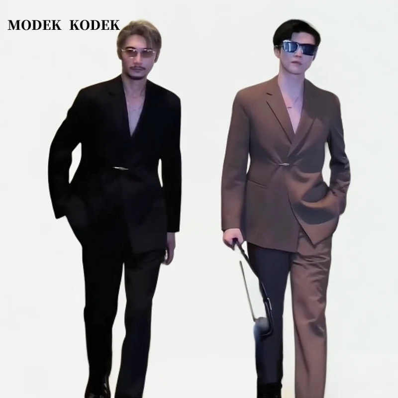 MODEK KODEK英伦风复古高级感休闲西服外套男士时尚商务两件套装