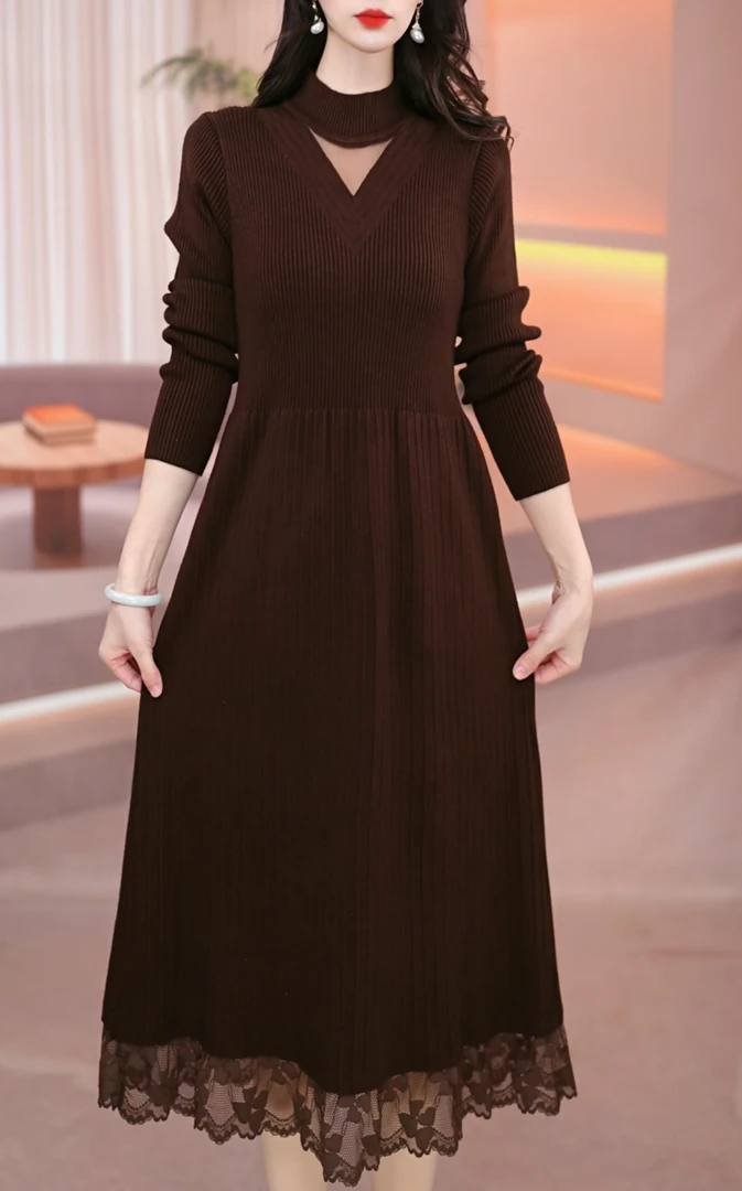 2025新款气质时尚优雅秋冬季女士百搭遮肚显瘦连衣裙112899