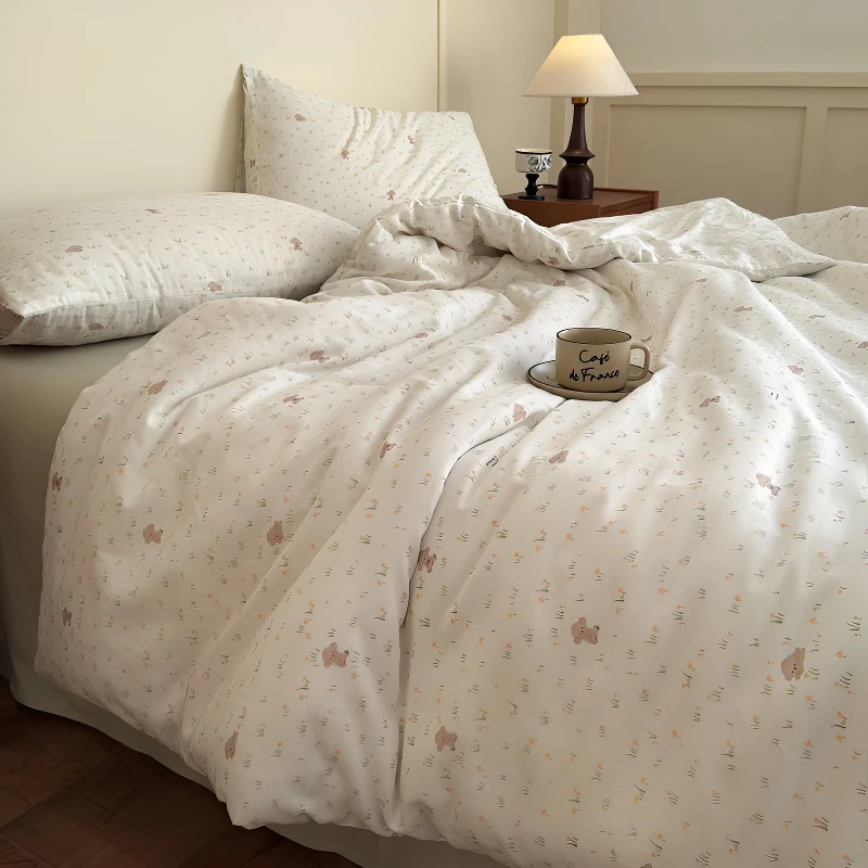 全棉双层纱碎花四件套纯棉纱布床单被套三件套柔软透气床上用品