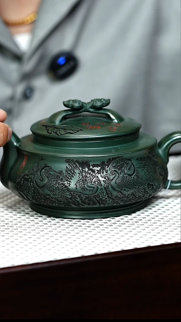 茶壶紫砂宜兴紫砂 如意周盘 绿泥 谭青 h089