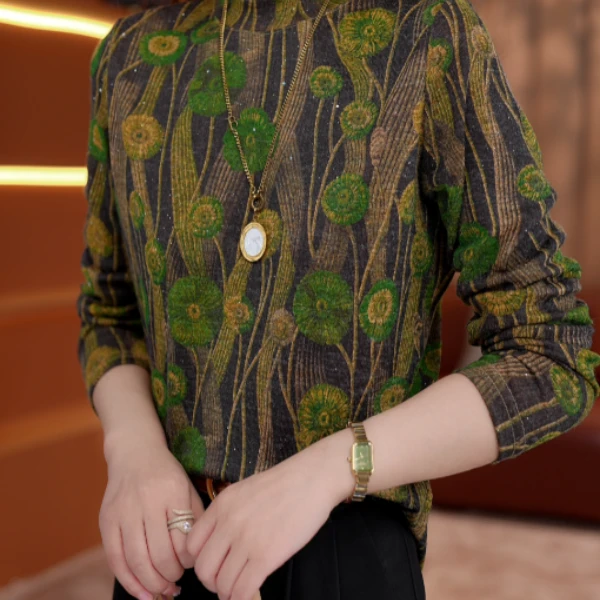 2025新款烛柳苞玉优雅圆领高端小衫套头时髦长袖上衣打底衫女