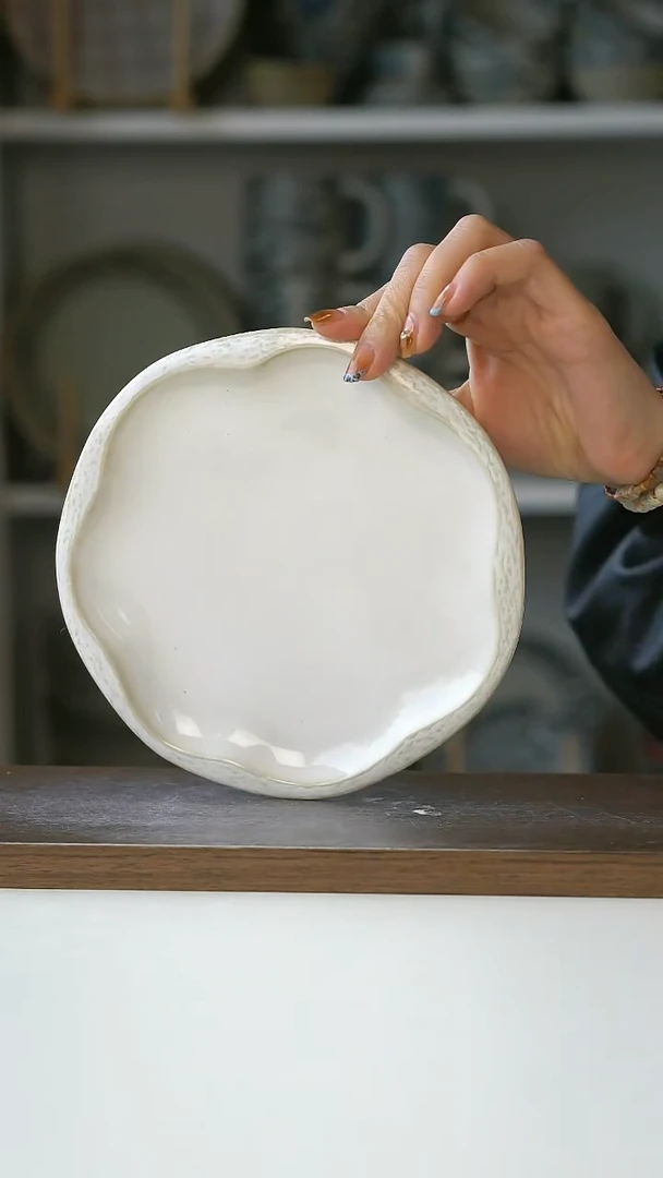 微瑕欧式浮雕花边做旧甜品碟17cm@4-2@